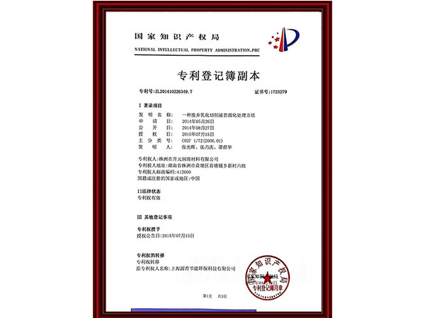 专利登记簿副本