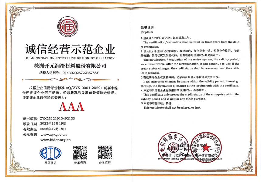 诚信经营信用单位